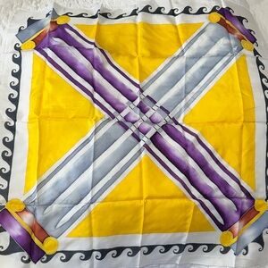 Vibrant Yellow and Purple hand painted Silk scarf